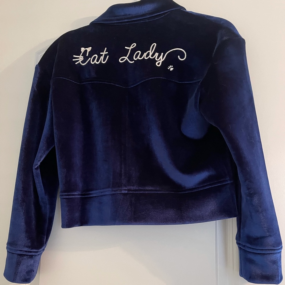 ModCloth Miss Patina Cat Lady Blue Velvet Jacket